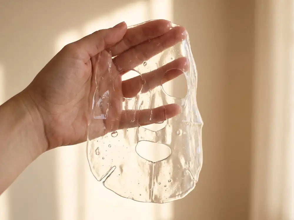 A hand holding up a translucent hydrogel sheet